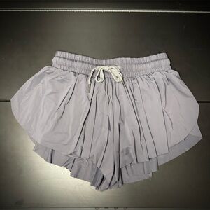 Flowy Charcoal Gray Athletic Butterfly Running Shorts w/ Built-in Spandex Liner